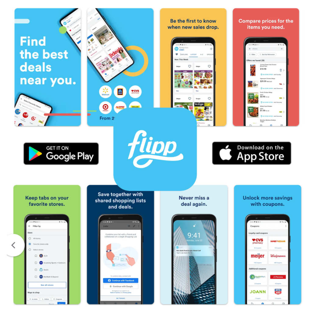 Save on groceries with the Flipp app for shopping the grocery flyers to find the best prices.
