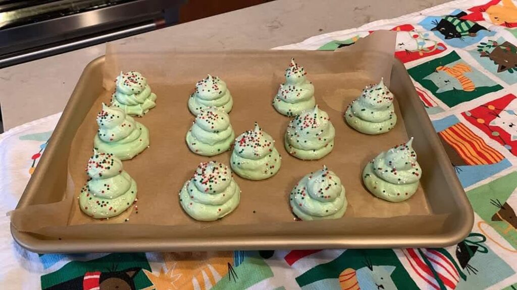 12 days if DIY gift ideas Day 6 
Meringue Christmas Tree cookies