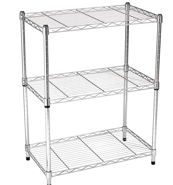 wire shelves with three levels