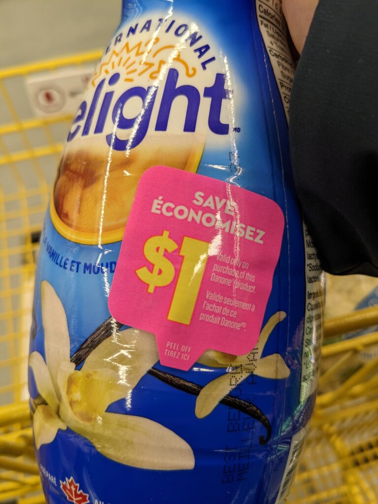 International French Vanilla creamer with a $1 off coupon right on the bottle