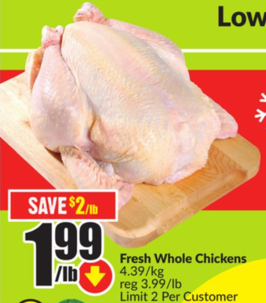 whole chickens for around $2 per pound