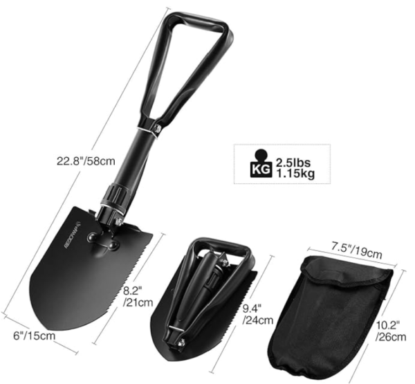 small portable folding shovel with travel bag
