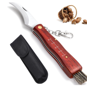 folding mushroom knife with carry case and cleaning brush