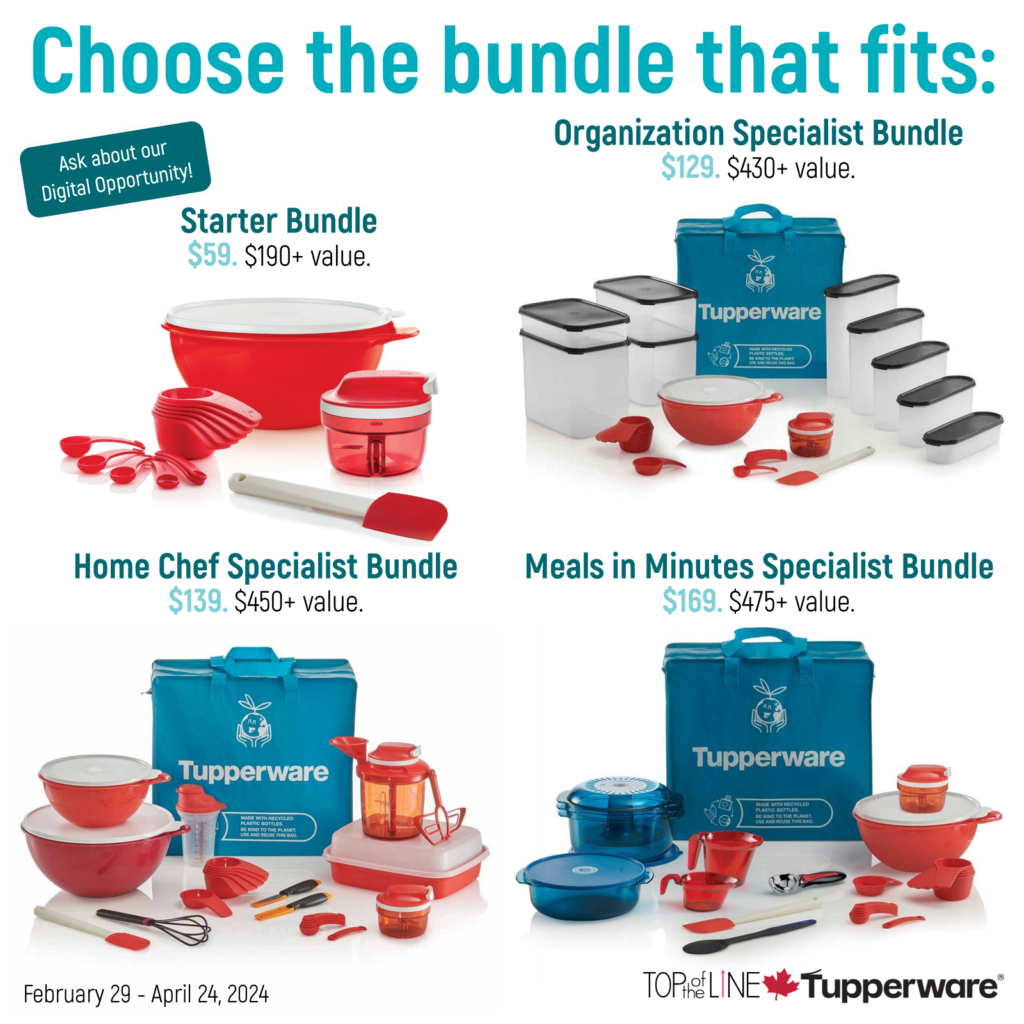 Which will you choose?

Starter bundle $59 ($190 value) - bowl, silicone spatula, small chopper, measuring cups & spoons
Organization Specialist bundle $169 ($475 value) - bowl, silicone spatula, small chopper, measuring cups & spoons, 4 rectangular modular mates, 5 super oval modular mates, reusable shopping bag.
Home Chef Specialist bundle $139 ($450 value) - two bowls, silicone spatula, whisk, all-in-one shaker, measuring cups & spoons, two paring knives, small chopper, large chopper, season serve marinator, reusable shopping bag. 
Meals in Minutes bundle $169 ($475 value) Bowl, silicone whisk, simple spoon, measuring cups & spoons, microPitchers measuring cups, can opener, stack cooker, reusable shopping bag. 